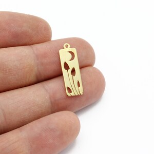 2 Pcs 24k Gold Plated Crescent and Flower Charms, Tiny Tulip Pendant, Rectangle Flower Earrings, Earring Charm, Gold Findings,7x22mm,SH-2862