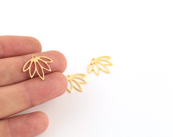 4 Pcs 24k Gold Plated Lotus Flower Earrings, Flower Pendant, Brass Floral Charms, Earring Findings, Jewelry Supplies, 18x21mm, SH-1052
