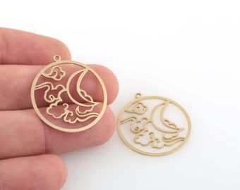 2 Stück Roh Messing Halbmond und Wolke Charms, Mond und Wolke Anhänger, Mond Ohrringe, Celestial Schmuck, Messing Zubehör, Laser Cut Zubehör, SH-231