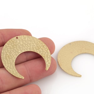 Raw Brass Moon Pendant, Moon Charm, Hammered Celestial Jewelry, Earring Connector, Brass Findings, Jewelry Supplies, 2 Pcs, 16x42mm, SH-543