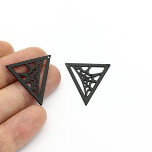 Black Plated Spider Web Pendant, Triangle Spider Web Connector, Halloween Earrings, Halloween Findings, Jewelry Supplies, 26mm, SH-1527