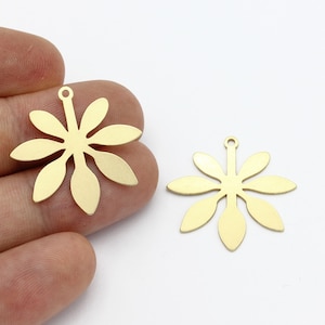 4 Pcs Raw Brass Flower Charms, Daisy Earrings, Brass Flower Pendant, Flower Connector, Earring Findings, Jewelry Supplies, 26x27mm, SH-1915