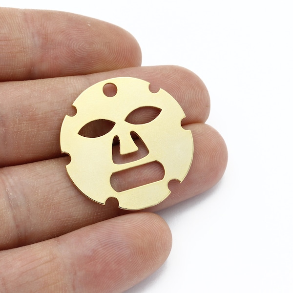 24k Gold Plated Tribal Mask Pendant, Abstract Face Pendant, African Face Necklace, Face Silhouette Jewelry, Laser Cut Findings, SH-2748