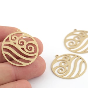 2 Stück Roh Messing Luft, Erde, Feuer, Wasser Element Symbol Anhänger, Vier Elemente Charms, Messing Zubehör, Laser Cut Zubehör, 29x32mm, SH-590