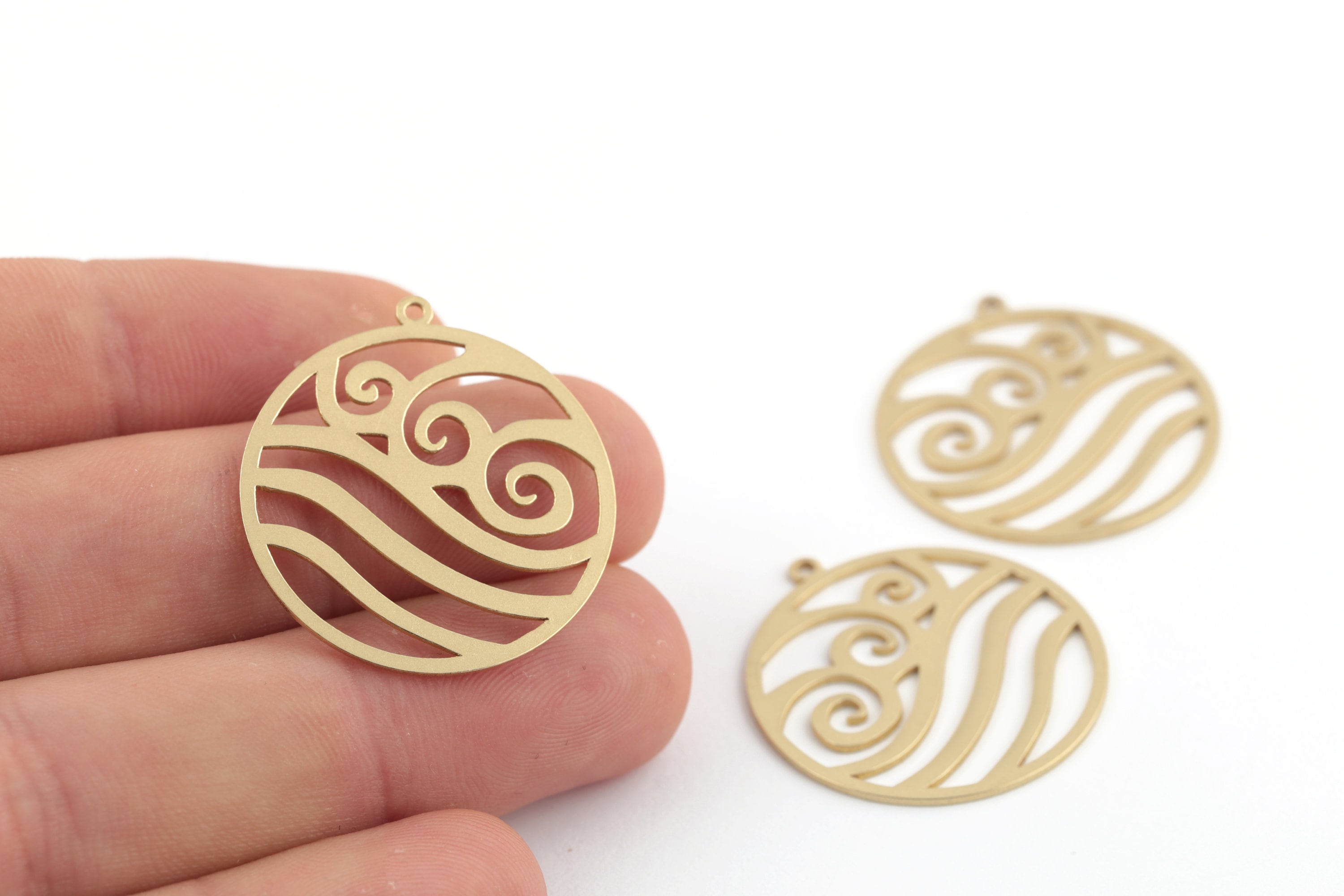 2 Pcs Raw Brass Air, Earth, Fire, Water Element Symbol Pendant, Four Elements Charms, Brass Findings, Laser Cut Findings, 29x32mm, SH-590