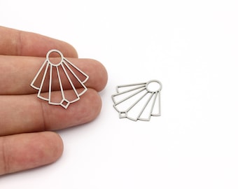 4 Pcs Fan Shaped Earrings, Stainless Steel Fan Pendant, Geometric Charms, Earring Findings, Dangle Pendant, Steel Findings, SH-1451