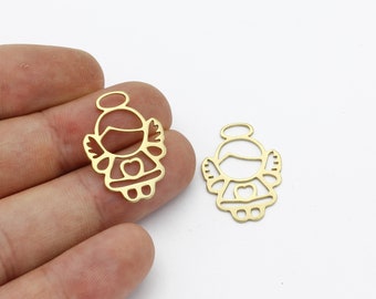May include: Two gold metal angel charms with a halo, wings, and a heart in the center. The charms are cut out and have a delicate design.