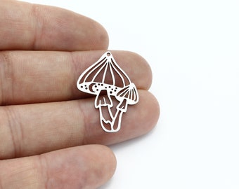 Stainless Steel Mushroom Charm, Fairy Mushroom Earrings, Mushroom Pendant, Steel Findings, Earring Charm, Necklace Pendant, 21x27mm, SH-3167