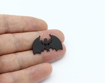 Breloque chauve-souris plaquée noire, pendentif d'Halloween, pendentif chauve-souris, trouvailles d'animaux, breloque boucle d'oreille, collier pendentif, apprêts noirs, 18 x 29 mm, SH-3326