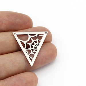 2 Pcs Stainless Steel Spider Web Pendant, Triangle Spider Web Connector, Halloween Earrings, Halloween Findings, Jewelry Supplies, SH-1611