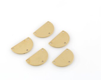 6 Pcs Raw Brass Half Round Charm, Semi Circle Connector, 3 Holes D Shape Pendant, Earring Connector, Jewelry Supplies, 14x22mm, SH-454