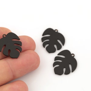 Black Plated Leaf Pendant, Monstera Leaf Charms, Big Leaf Jewelry, Black Plated Findings, Necklace Pendant, 21x24mm, SH-771