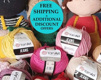 YarnArt Amigurumi Yarn, Soft Cotton Amigurumi Doll Animal Yarns, Cotton Crochet Baby Yarns, Yarn Art Jeans Yarn, 4 ply Sport Cotton Fiber