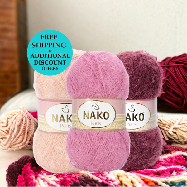 Nako Paris Knitting Yarn, Crochet Yarn, Shawl Yarn, Acrylic Yarn, Winter Yarn, Hat Yarn, Eyelash yarn, Scarf, Pullover, Cardigan, Beret Yarn