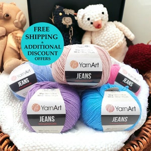 Yarn Art Jeans Yarn, Soft Cotton Amigurumi Doll Animal Yarns, Cotton Crochet Baby Yarns, YarnArt Jeans, 4 ply Sport Amigurumi Cotton Fiber