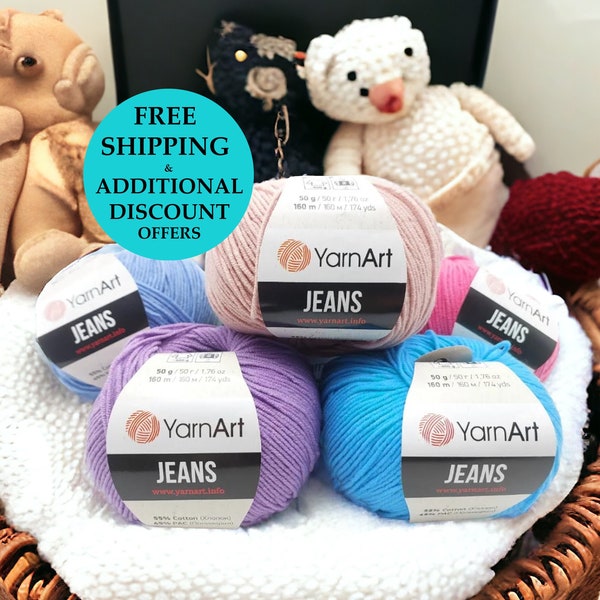 Yarn Art Jeans-Garn, weiche Baumwoll-Amigurumi-Puppen-Tiergarne, Baumwoll-Häkel-Babygarne, YarnArt Jeans, 4-lagige Sport-Amigurumi-Baumwollfaser