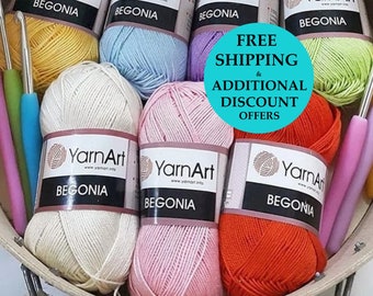 Yarnart Begonia Yarn, Sport Mercerized Cotton Yarn, %100 Mercerized, Cotton Yarn, Crochet Bikini, Knitting Yarn, Amigurumi Yarn, Summer Yarn