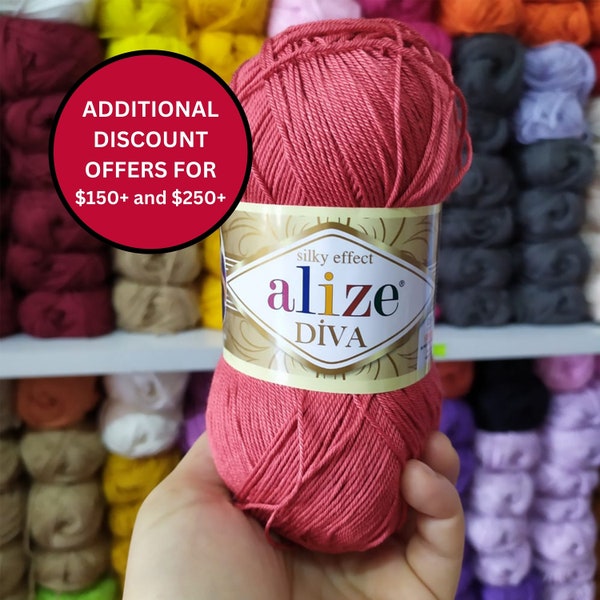 Alize Diva Yarn, Baby Knitting Yarn, Crochet Summer Bikini Necklace Amigurumi Blouse Silky Effect Acrylic Sport Yarn Fiber, 100 gr. 350 mt.