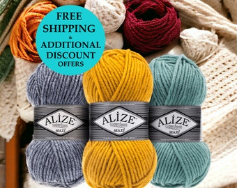 Bulky Wool Yarn, Alize Superlana Maxi, Knittting, Crochet, Wool Yarn, Winter Yarn, Lana Yarn, Crochet Yarn, Hand Knitting, Alize Chunky Yarn