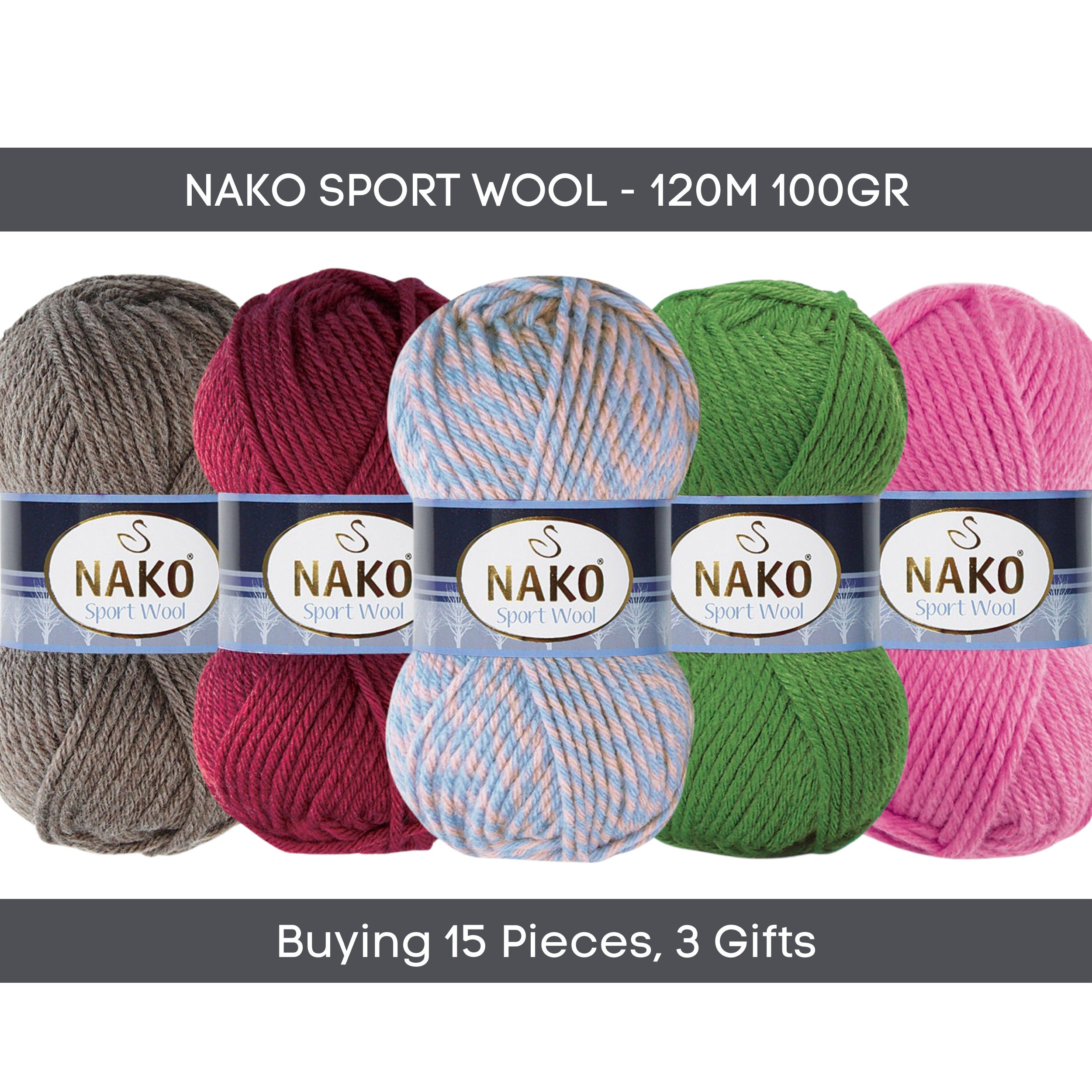 Wool Yarn NAKO SPORT WOOL, Chunky Yarn, Bulky Yarn, Size 5