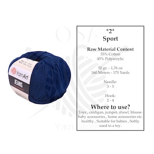 YarnArt Jeans Yarn - 3 Skeins, 55% Cotton 45% Polyacrylic, Sport Weight For Knitting & Crochet