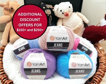 Yarn Art Jeans Yarn, Soft Cotton Amigurumi Doll Animal Yarns, Cotton Crochet Baby Yarns, YarnArt Jeans, 4 ply Sport Amigurumi Cotton Fiber