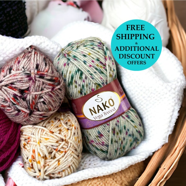 Crochet Acrylic Yarn, Knitting Winter Yarn, Nako Vega Tweed Yarn, Yarn for Knitting Cardigan, Blankets, Pullover Yarn, Scarf, Hat Yarn