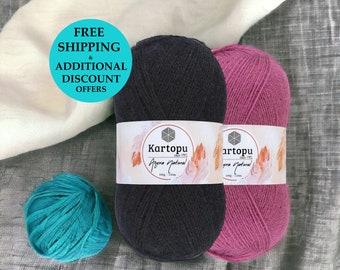 Kartopu Angora Natural Wool Yarn, Mohair Yarn, Acrylic Knitting yarn, Kartopu Sweater Yarn, Lace Yarn, Angora Wool, Fingering Crochet Yarn