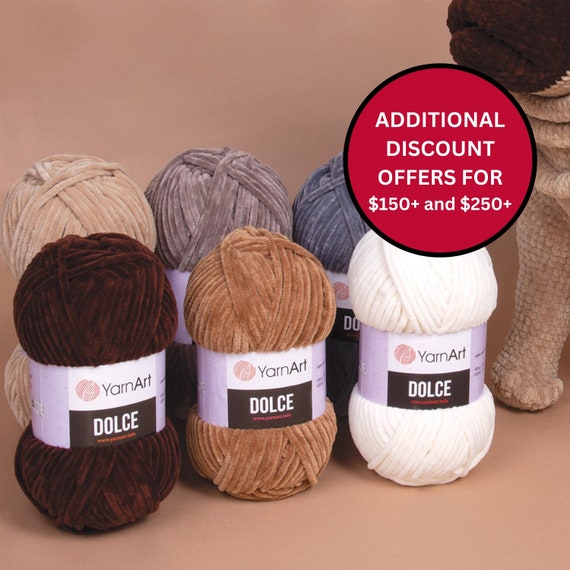 Yarn Art Dolce Yarn, Very Soft Amigurumi Animal Crochet Knitting Yarns, Chenille Soft Chunky Super Bulky Fluffy Plush Plushies Velvet Yarn