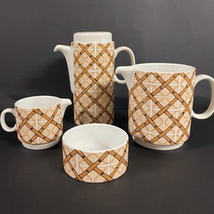 Set of carafe, coffee pot, milk jug + sugar bowl FREE vintage Design Franco Pozzi Ceramica for T&J Vestor Italy