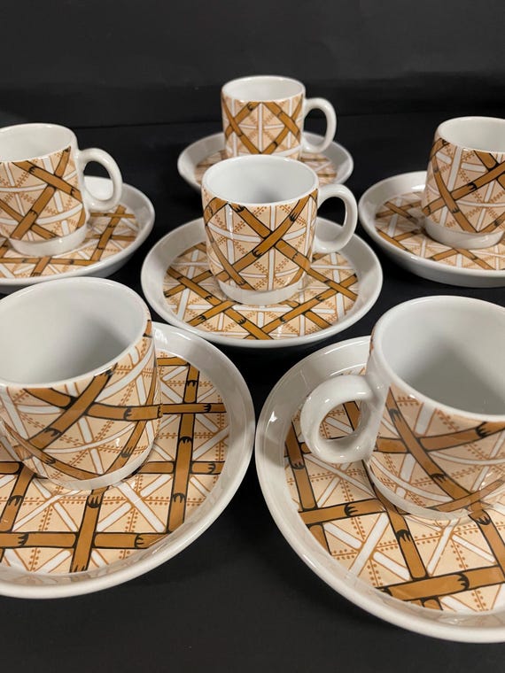 Sechs Espressotassen, Vintage-Design von Franco Pozzi Ceramica für T&J Vestor Italien
