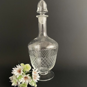 Glass Liquor Bottle with Stopper / Vintage 50s / Antique Italian Glass / Bar Corner / Precious Flower Vase