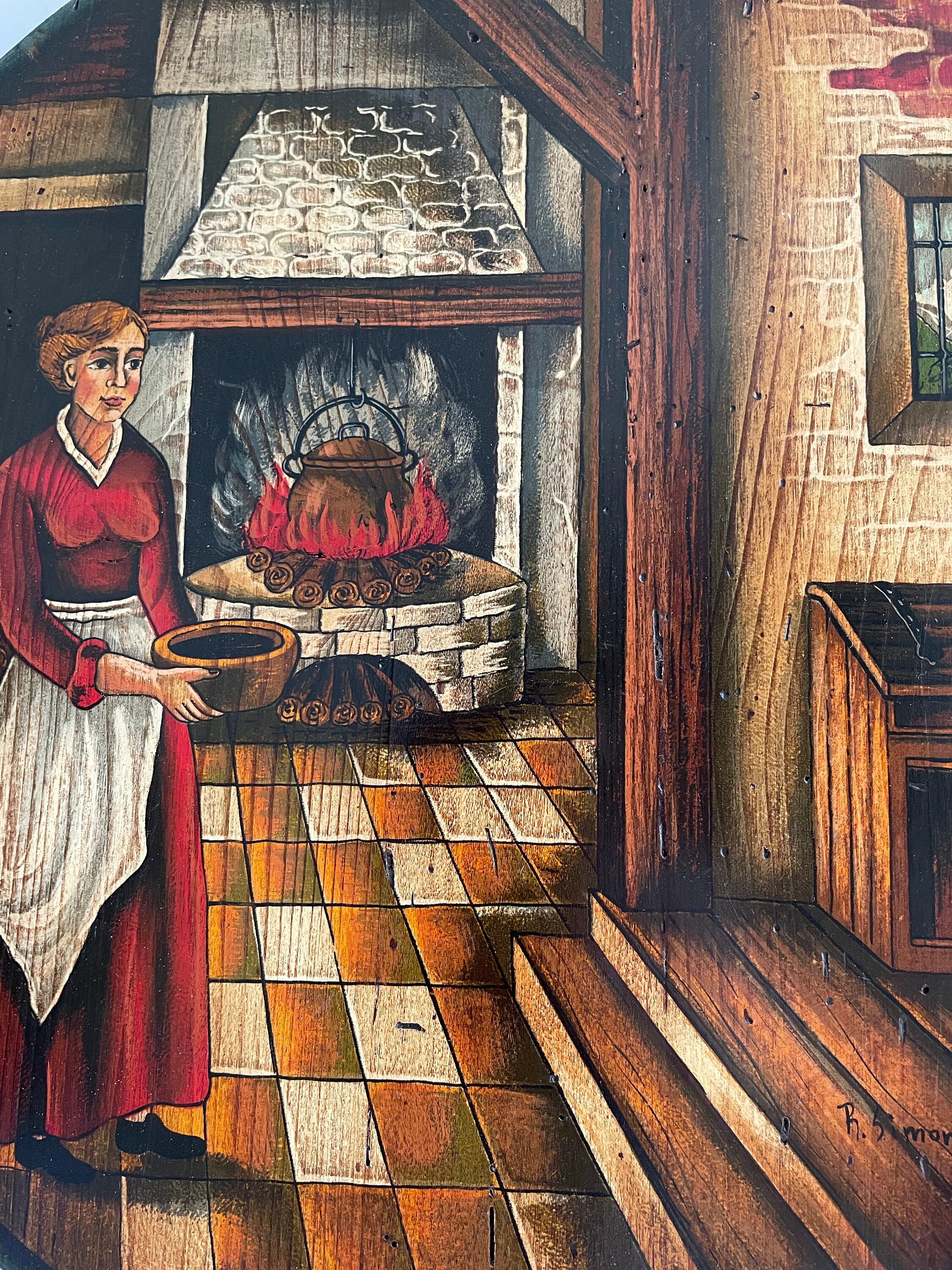 100 ％品質保証 大型油彩画 R.Simonetto【Wood Art】 絵画