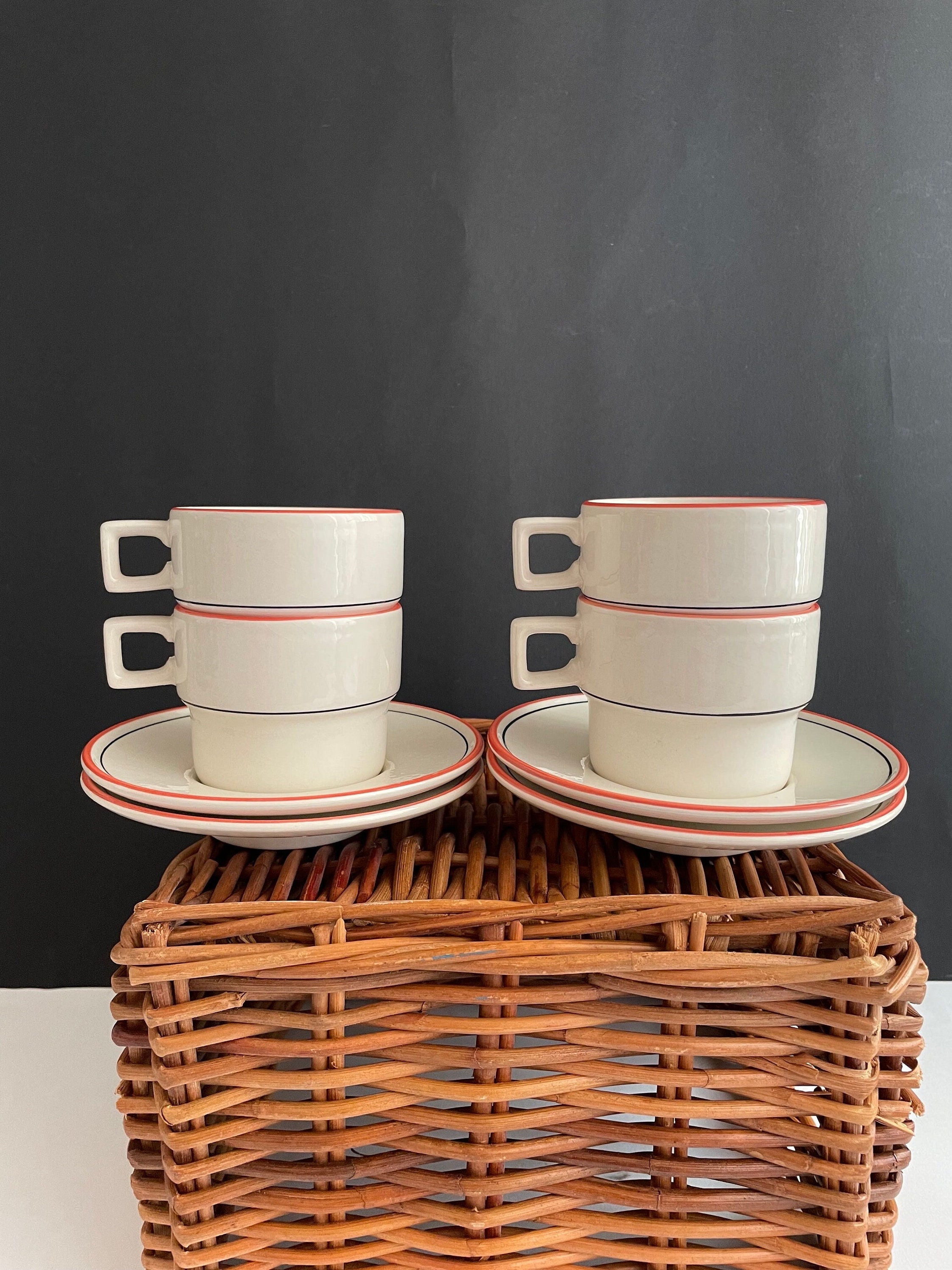 Corrigan Studio® Christmas Gift Choice: Espresso Cups And Saucers Set Of 4.  Small 4 Ounce Stackable Espresso Cups With Rack. Stacking Espresso Coffee  Cup Of 4. Matte Black W/ Colored Interior, 4 Oz