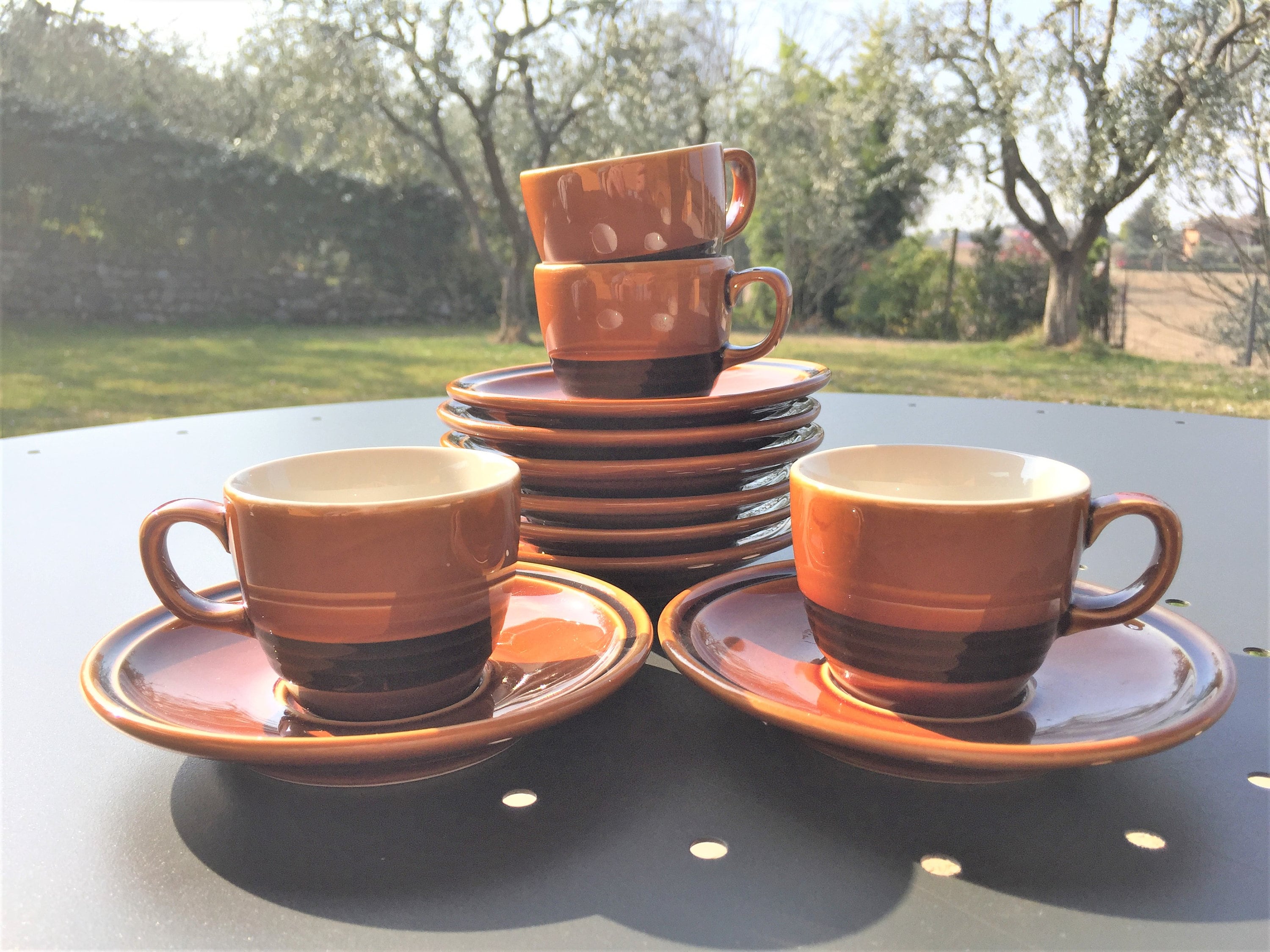 TOGNANA Servizio caffè porcellana decoro argento 5 tazzine con piattino,  zuccheriera e teiera vintage design Made in Italy anni 1970 -  Italia