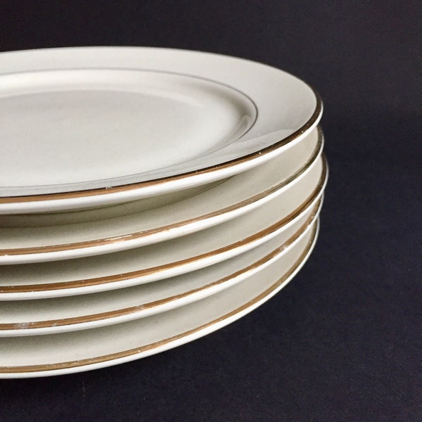 Richard Ginori set 5 dessert or fruit plates 50s vintage white and gold table service serving plates