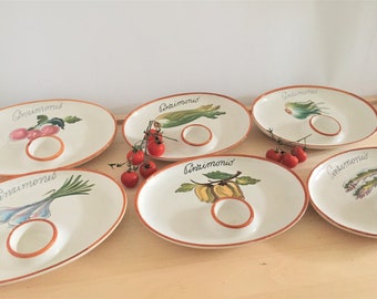 Ensemble de plats en céramique vintage pour légumes en pinzimonio peints à la main Petits bols pour huile d'olive / vinaigrette et plats végétariens