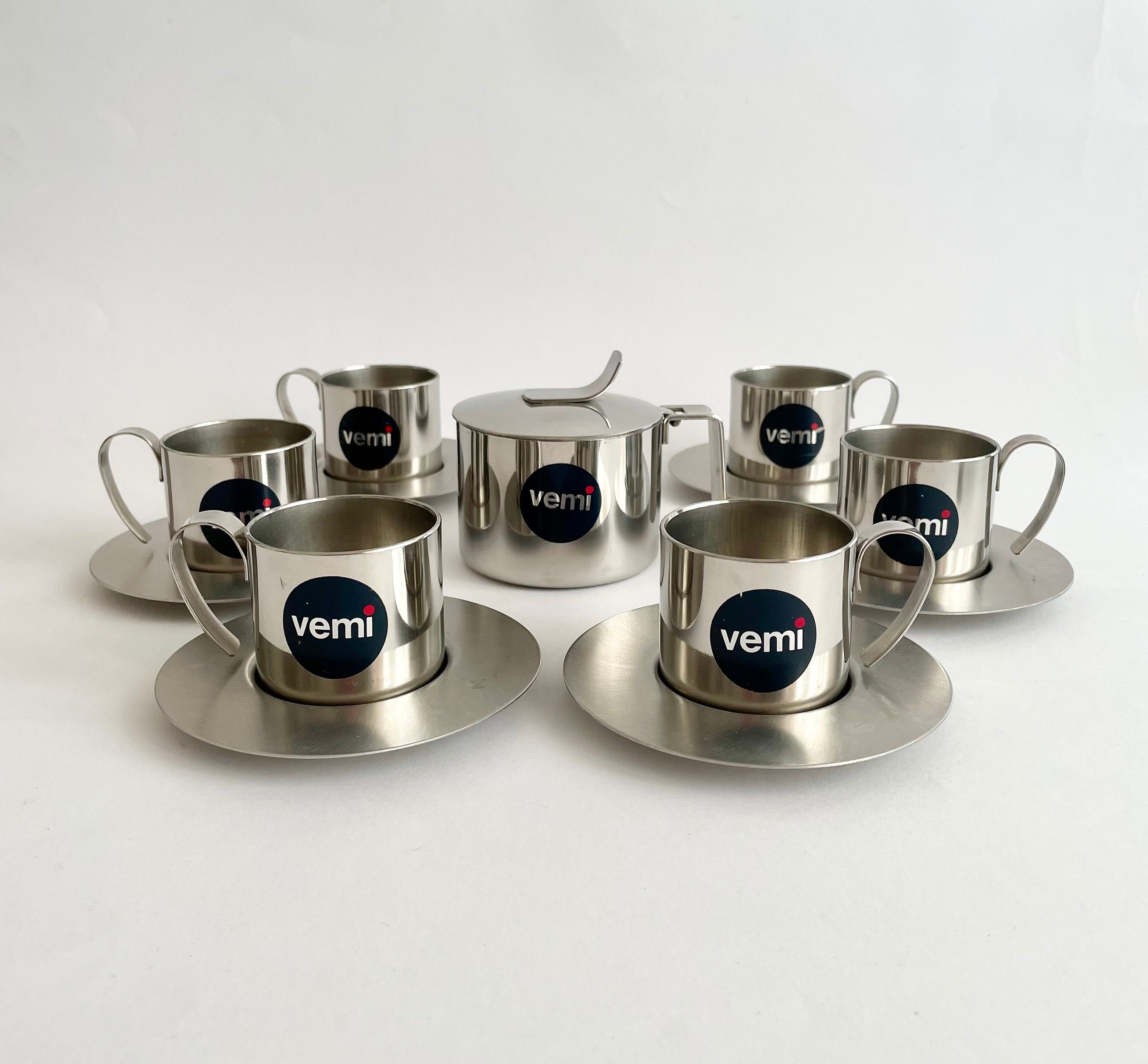 ITALIAN STAINLESS STEEL & GLASS MODERN DESIGNER COFFEE GLASS CUP MUG