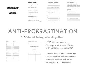 Erweiterter Anti Prokrastination - Helfer | digitale Anti-Prokrastinationsplaner für mehr Produktivität - inkl. Prüfungsvorbereitungsplaner