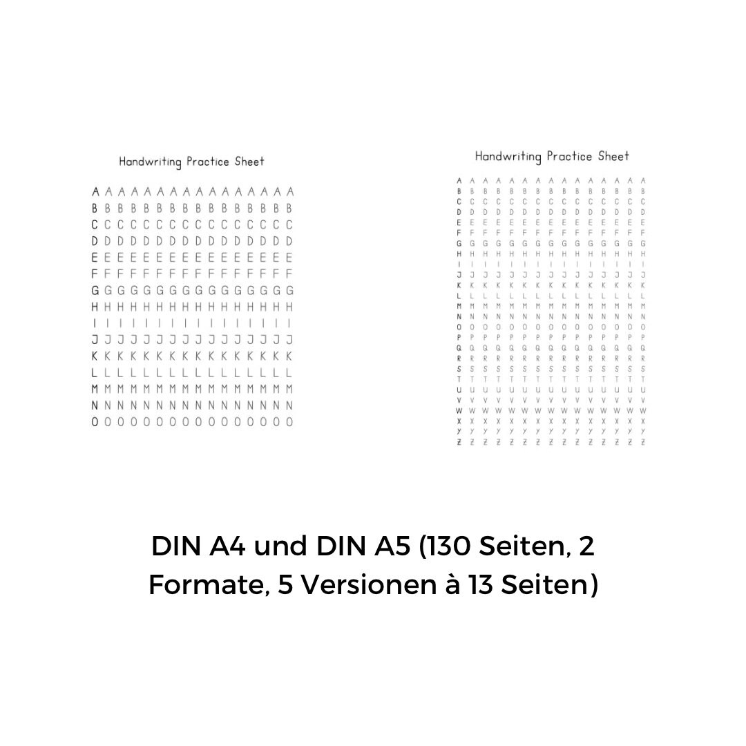 Handwriting Practice Sheets Printables - DIN A4 und DIN A5 - 130 Seiten ...