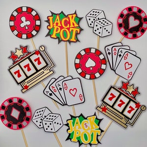 Casino Slot Machine Cupcake Toppers Cake Toppers Deck of Cards Poker Chips Dice