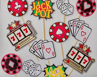 Glitter Poker Heart Cupcake Toppers - 20pcs Casino Party Decor, Paper Picks