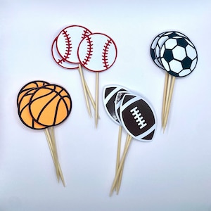 Sports Balls Birthday Cupcake Toppers Soccer Football Basketball Baseball