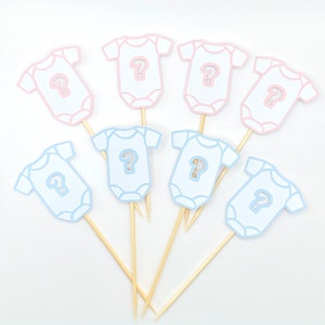 Gender Reveal Cupcake Toppers Onesies Pink Baby Blue Baby Feet Its A Boy Its a Girl Cake Topper
