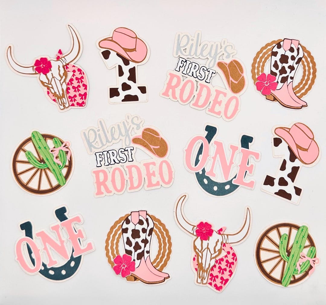 My First Rodeo Cupcake Toppers 1st Birthday Cowgirl Theme Personalized ...