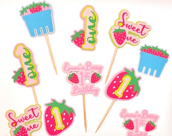 Berry 1st Birthday Cupcake Toppers Strawberry Sweet One Cake Topper Personalized Name First Birthday