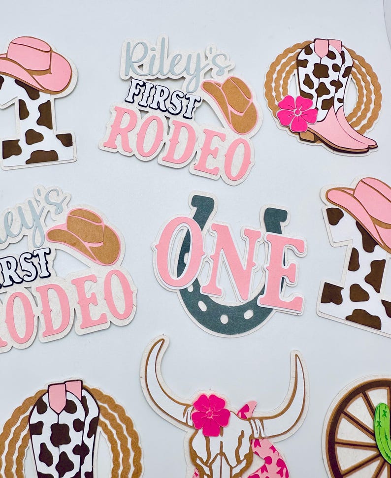 My First Rodeo Cupcake Toppers 1st Birthday Cowgirl Theme Personalized ...