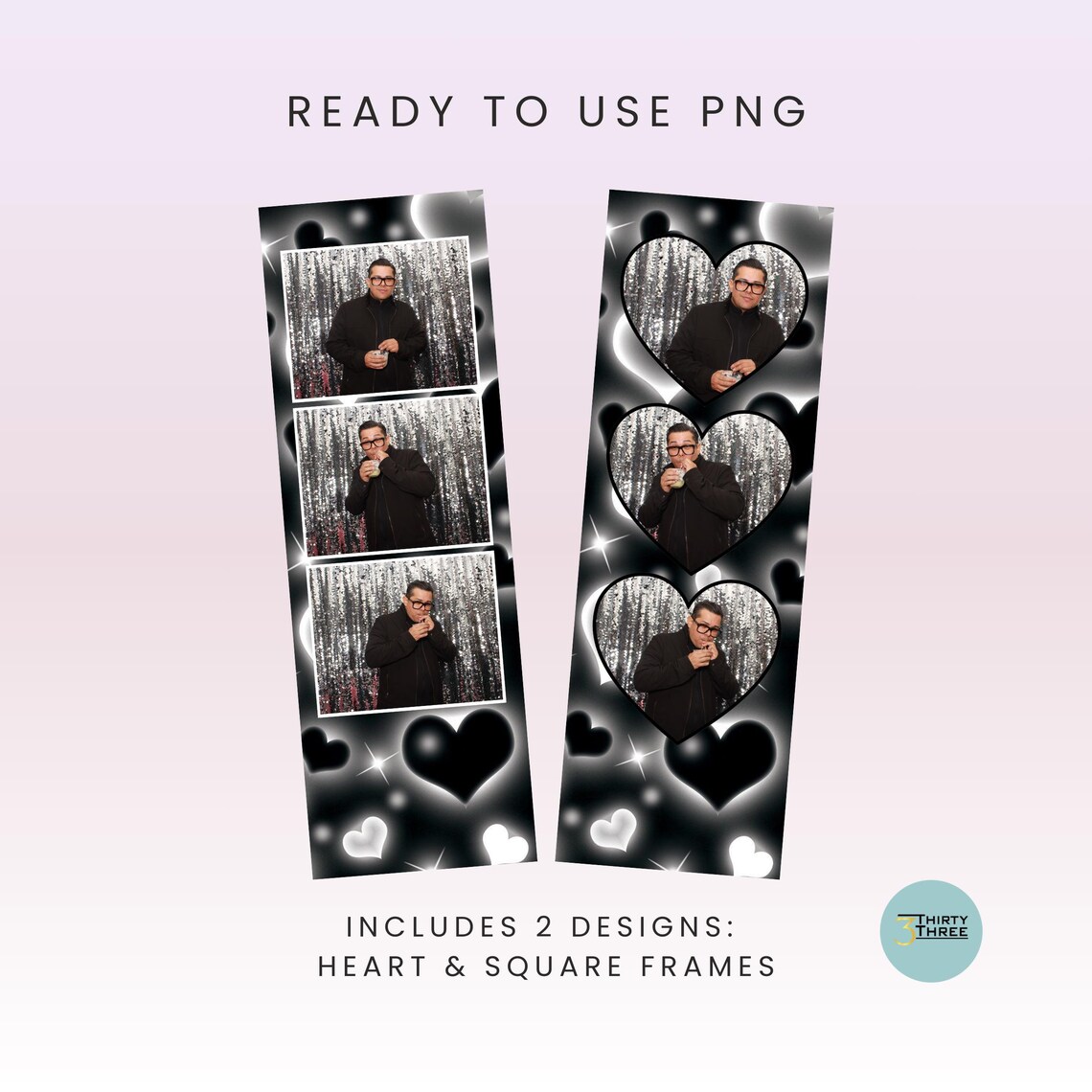 Heart Photo Booth Example 2000s Black Hearts Photo Booth Template PNG | 2x6 Strip | Y2K Mall ...