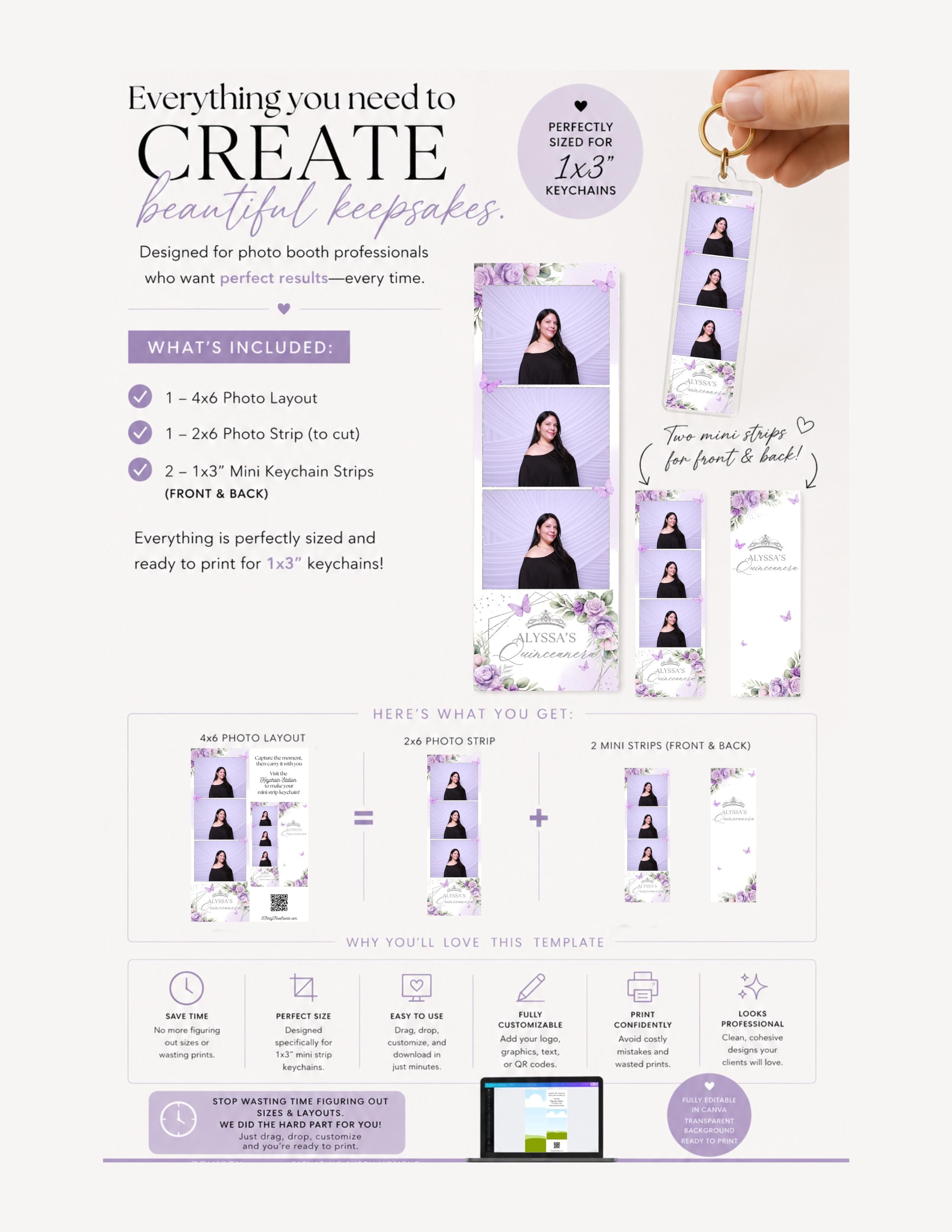 Mini Strip Keychain Editable Canva Template | 4x6 Layout With 2x6 Print ...