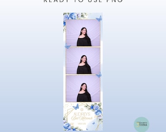 Modelo para cabine de fotos de Bat Mitzvah 2x6 PNG | Borboletas azuis e design floral, Estrela de Davi